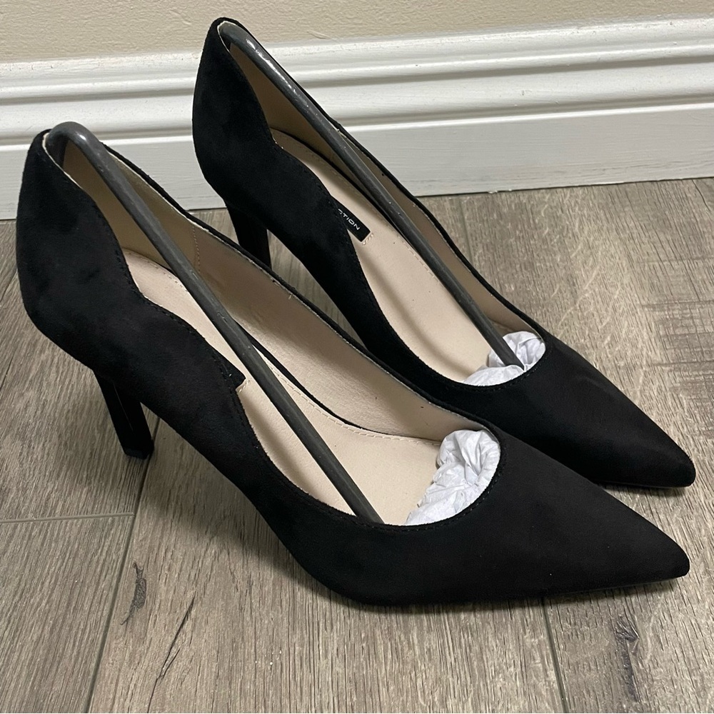 French Connection Scallop Women's Pumps Pointed Toe Heels Black Suede Sz 10 NEW